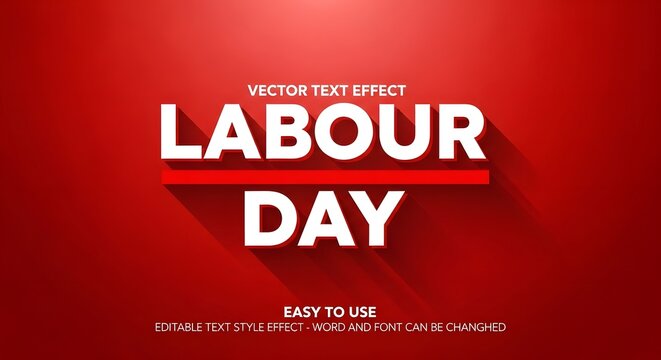 Labour day text effect with long shadow on red background editable vector typography for workers day celebration and holiday promotion