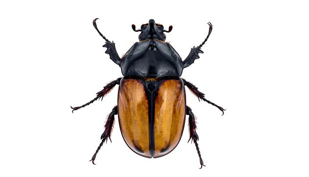A large beetle with a shiny black body and brown wings