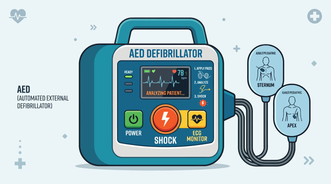 Automated External Defibrillator (AED) for Emergency Medical Response and Cardiac Arrest Aid