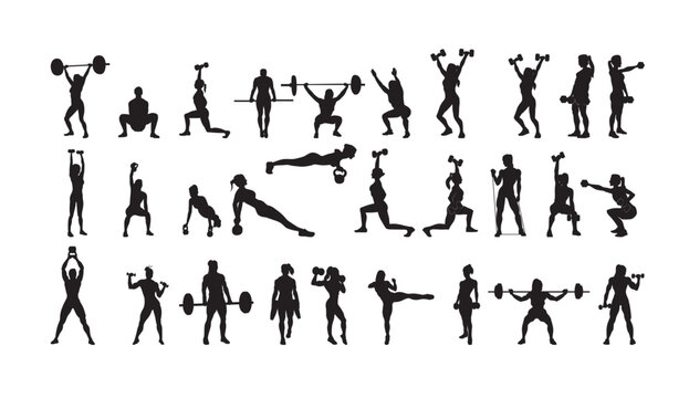 A group of people engaging in various fitness exercises and workouts in a gym