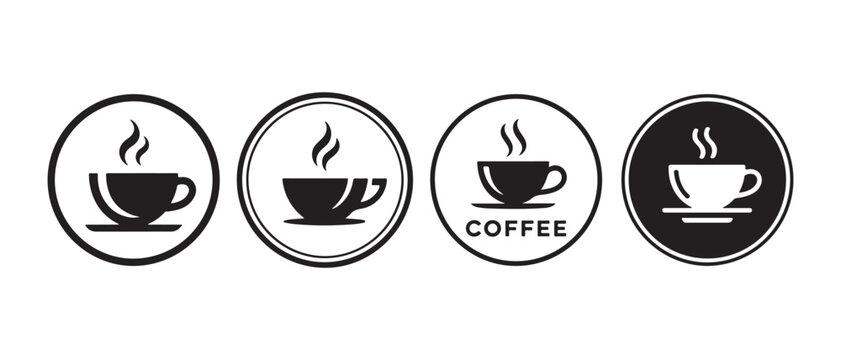 Set of coffee cup icons. with steaming hot beverage for cafe logos and website elements.