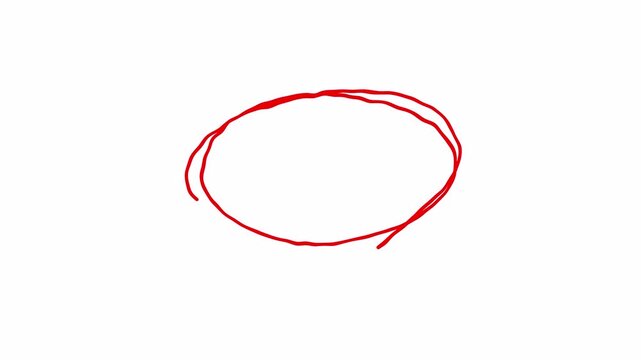 Red Oval Scribble Animation Hand Drawn 4k in transparent background as marker for your editing project.