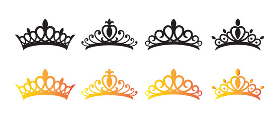 Royal Tiara and Crown Icons. in Black and Golden Gradient for Luxury Branding Design. © NadimStoker