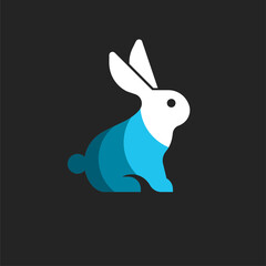 Obraz premium Modern Flat Design Blue and White Rabbit Icon on Black Background