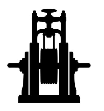 Vertical Industrial Press Machine Silhouette Vector Illustration Icon for Manufacturing Production Line and Mechanical Metalworking Tool Design Element