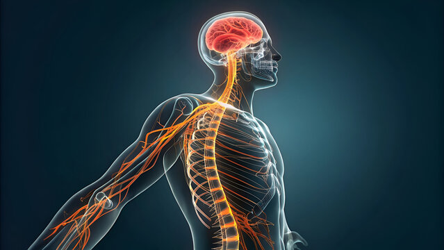 3D Anatomy Illustration of the Human Nervous System and Brain Anatomy