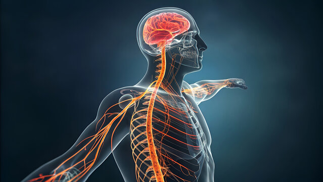 3D Anatomy Illustration of the Human Nervous System and Brain Anatomy