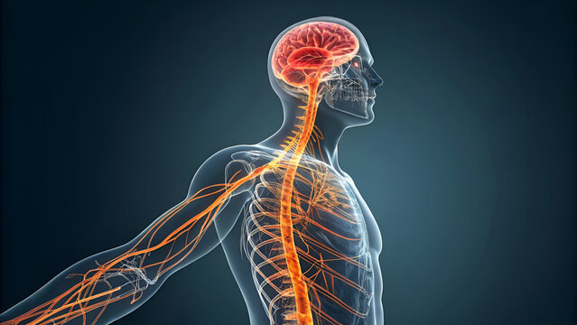 3D Anatomy Illustration of the Human Nervous System and Brain Anatomy