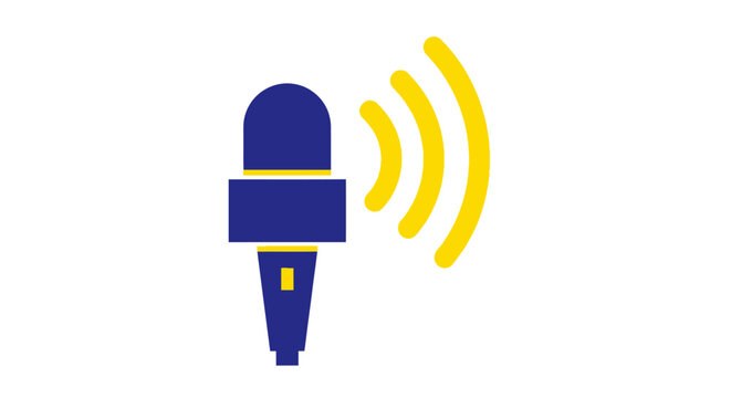 Blue Microphone Icon with Yellow Sound Waves.