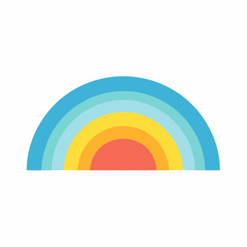 Simple graphic illustration of a colorful half rainbow shape with blue, teal, yellow, orange, and red hues on a white background.