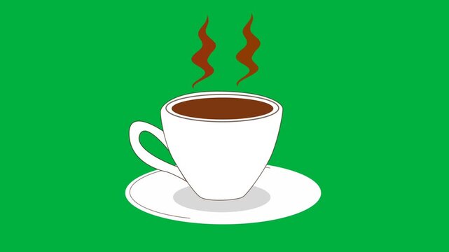 ​Animated steaming hot coffee cup on green screen background