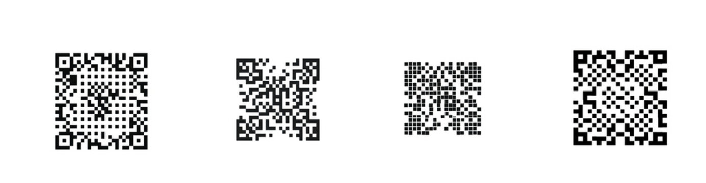 Qr codes collection with qr code, machine readable, two dimensional isolated on transparent background
