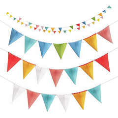Obraz premium Colorful bunting flags garland with decoration, celebration, colorful isolated on transparent background