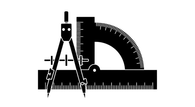 Compass and protractor drafting tools icon with ruler scale for geometry and technical drawing featuring