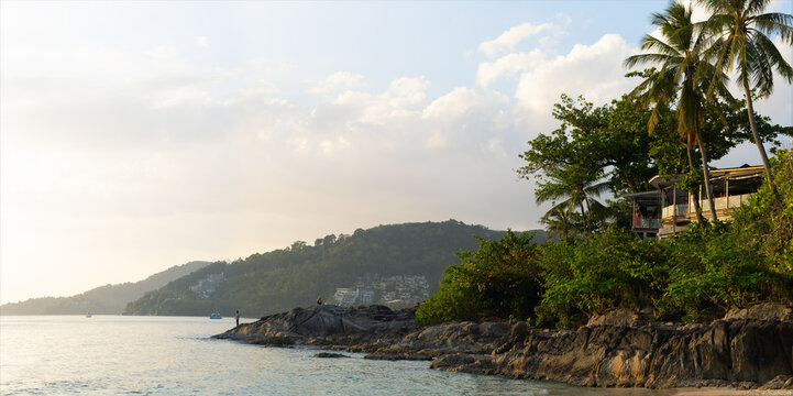 Beautiful view of Patong Beach at sunset in Phuket, Thailand.