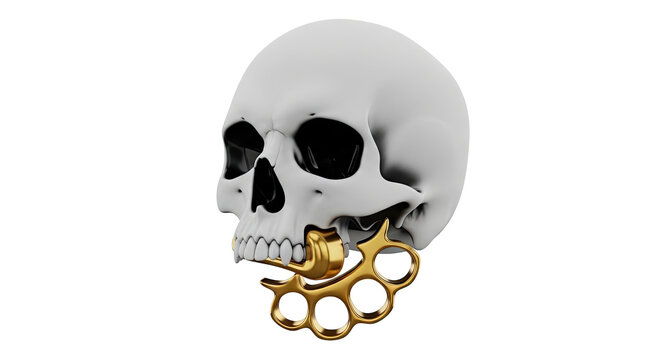 Skull with Brass Knuckles in Mouth