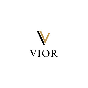 Elegant Vior Logo Design with Intersecting Gold and Black V.