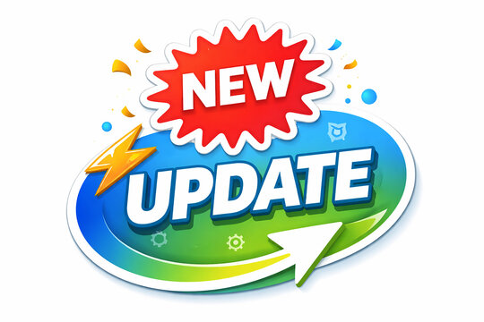 A graphic displaying the words new and update in a modern design style