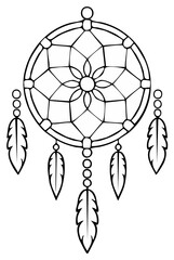 Obraz premium Traditional Dreamcatcher Artwork Featuring Feathers and Intricate Web Design