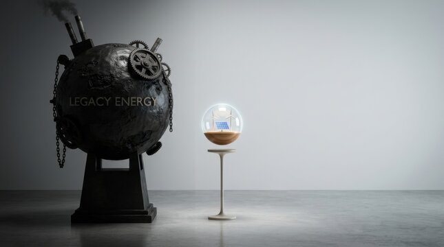 A large object with a bright light emitting from it representing global energy imbalance and future challenges