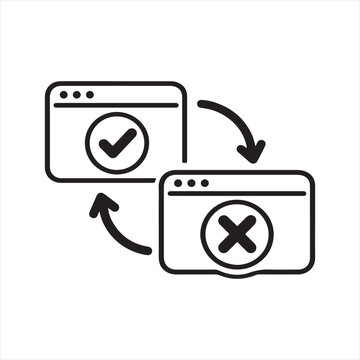 A/B Testing and Website Optimization Line Icon with Success and Failure Browser Windows