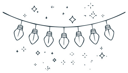 Naklejka premium Hand drawn garland of festive lights with sparkles doodle illustration