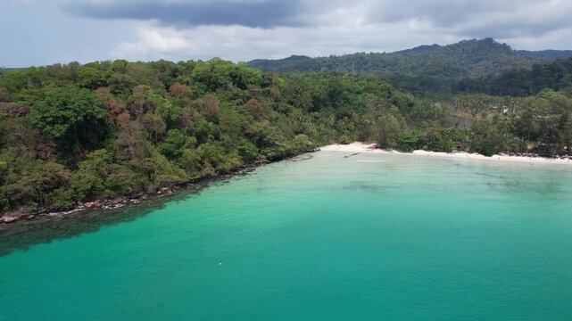 Forest Edge At The Tranquil Shores Of We Ao Jark Bay And Beach On Koh Kood, Thailand. Aerial Shot