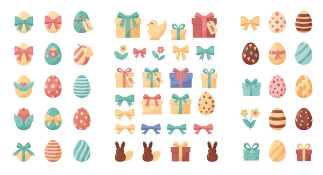 Easter Collection: Eggs, Gifts, Ribbons, Chicks, Tulips, and Bunny Silhouettes