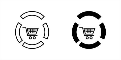 Minimal outline icon set. of shopping cart within circular arrows representing ecommerce cycle, online shopping process, and business workflow. © Sardi