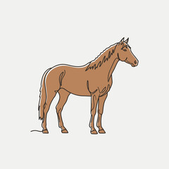 Fototapeta premium Single Continuous Line Drawing of a Brown Horse Standing, Minimalist Equestrian Vector Illustration