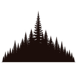 Fototapeta premium Silhouette of a dense forest of evergreen coniferous trees on transparent background
