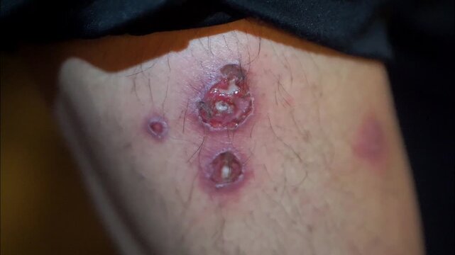 Foot skin condition with scabies infection showing open sores and signs of inflammation