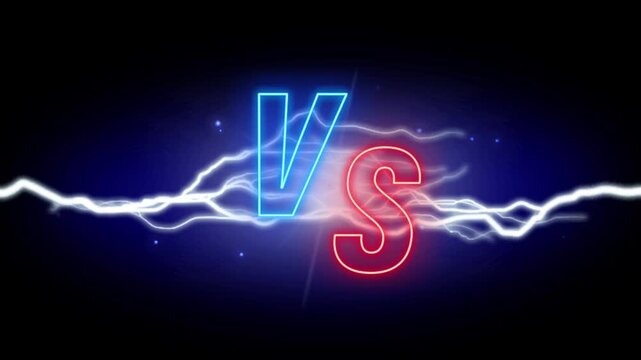 Neon VS versus text with electric lightning on black background