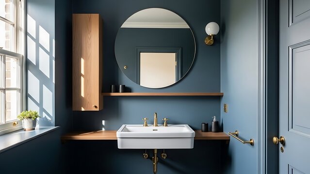 vernacular style bathroom interior with muted gold hardware