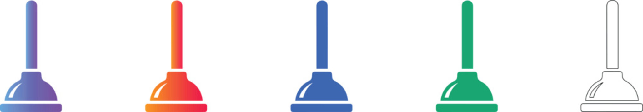 Plumbing Plunger Tool Icons in Various Styles vol 964
