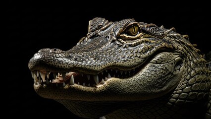 Obraz premium A close-up portrait of a crocodile with its mouth slightly open