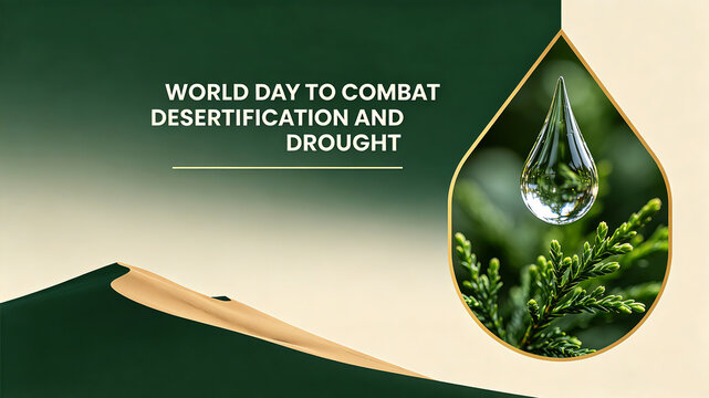 Green plant water droplets in desert background, prevention and control of desertification and drought, daily vitality protection, environmental protection public welfare and water conservation 