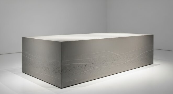 Large monolithic concrete plinth with subtle surface detailing in a minimalist gallery setting