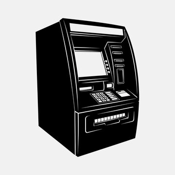 ATM Machine Icon Vector, Automated Banking Terminal Illustration, Cash Withdrawal Kiosk Graphic Design