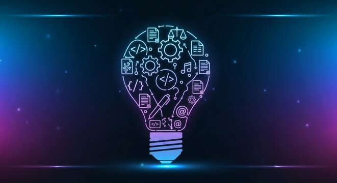 Glowing Light Bulb with Icons for World Intellectual Property Day