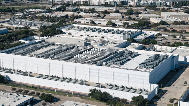 Internet data center building cloud computing infrastructure drone view