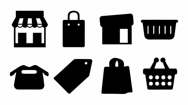 Comprehensive set of 36 black vector icons representing retail shopping e commerce and business concepts for digital and print design applications