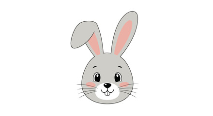 Obraz premium Cute Grey Bunny Face Illustration, Adorable Rabbit Head with Big Eyes and Pink Cheeks