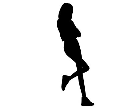 Silhouette of a woman standing while leaning, vector illustration.
