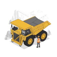 Massive Yellow Mining Dump Truck with Operator. © karina