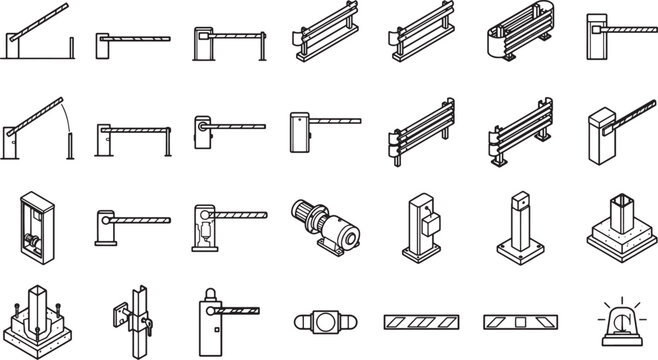 Illustrated collection of detailed traffic barrier systems isolated on the background, perfect for a range of traffic and transport-related visuals.