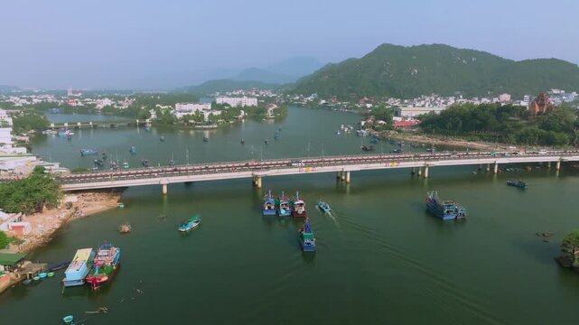 Aerial 4K view of winding Cai River with tropical coconut palms in Nha Trang near po nagar cham temple, Vietnam
the natural beauty of Central Vietnam&rsquo;s river systems