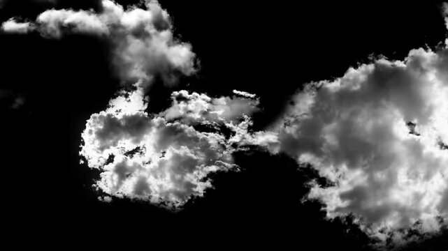 Dramatic Black and White Cumulus Clouds Against Dark Sky Abstract Sky Background Motion Overlay monochrome