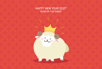 Cute greetings card template for year of the sheep 2027. Cute zodiac sheep or ram in a cartoon style. © Alix