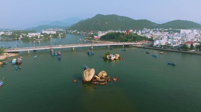 Aerial 4K view of winding Cai River with tropical coconut palms in Nha Trang near po nagar cham temple, Vietnam
the natural beauty of Central Vietnam&rsquo;s river systems